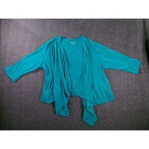 Lane Bryant Cardigan Womens 22/24 Teal Draped Waterfall Open Front 3/4 Sleeve